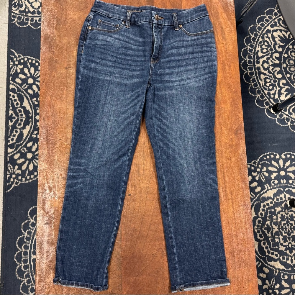 Chico’s So Slimming Girlfriend Slim Leg Crop Jeans Dark Wash Stretch Size 0 (4P)